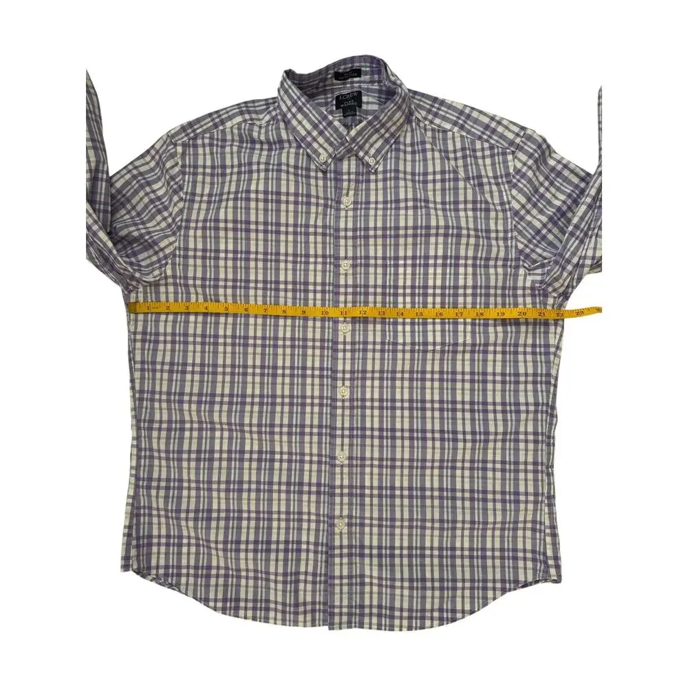 J.CREW Flex Washed Purple Green Plaid Slim Untucked Shirt Size Large Mens #BE213